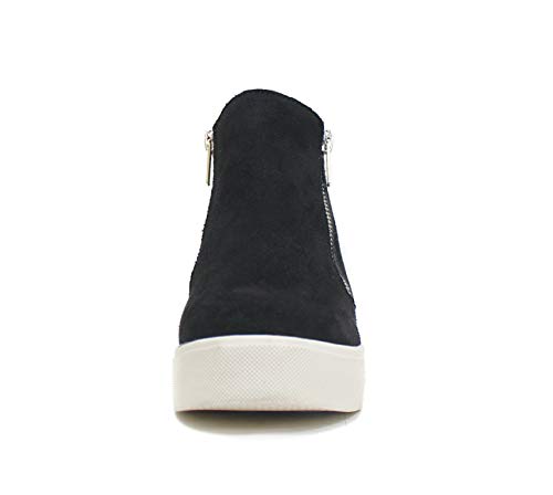 Soda Taylor Hidden Fahsion Wedge Sneaker Shoes Side Zipper (8, Black, Numeric_8)