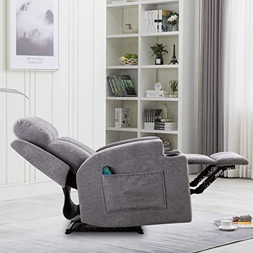 ANJ HOME Manual Massage Recliner Chairs with Heat for Living Room, Overstuffed Breathable Fabric Reclining Chair with Side Pockets and Cup Holders, Single Sofa Home Theater Seating, Grey