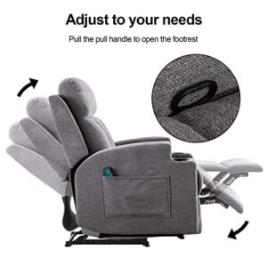 ANJ HOME Manual Massage Recliner Chairs with Heat for Living Room, Overstuffed Breathable Fabric Reclining Chair with Side Pockets and Cup Holders, Single Sofa Home Theater Seating, Grey