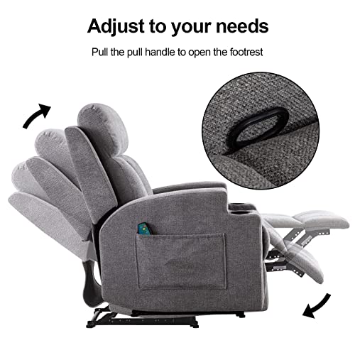 ANJ HOME Manual Massage Recliner Chairs with Heat for Living Room, Overstuffed Breathable Fabric Reclining Chair with Side Pockets and Cup Holders, Single Sofa Home Theater Seating, Grey