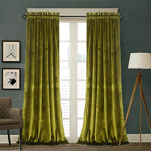 Roslynwood Velvet Curtains 2 Panels Set, Block Light Thermal Insulated Velour Rod Pocket Drapes for Bedroom and Living Room (52 x 96 inch, OliveGreen)