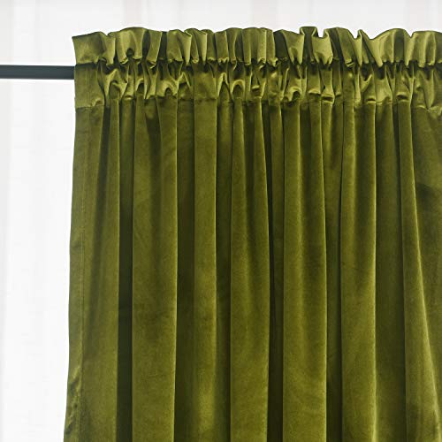 Roslynwood Velvet Curtains 2 Panels Set, Block Light Thermal Insulated Velour Rod Pocket Drapes for Bedroom and Living Room (52 x 96 inch, OliveGreen)