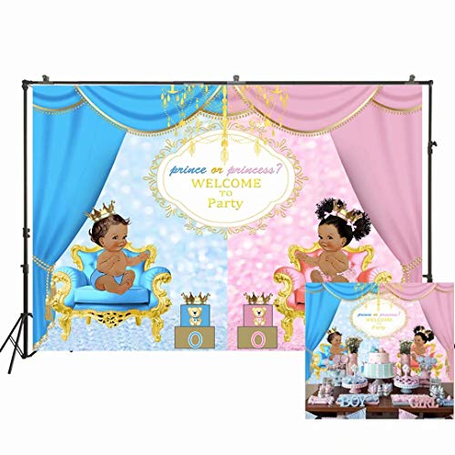 7x5ft Prince or Princess Royal Gender Reveal Party Backdrops for Photography Unisex Baby Shower Pink or Blue Curtain Banner Decoration Photo Background W-2026