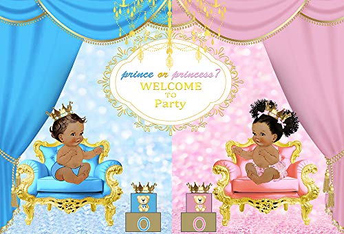 7x5ft Prince or Princess Royal Gender Reveal Party Backdrops for Photography Unisex Baby Shower Pink or Blue Curtain Banner Decoration Photo Background W-2026