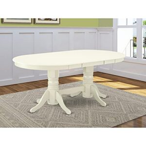 east west furniture vat-lwh-tp vancouver oval double pedestal dining room table with 17" butterfly leaf in linen white finish
