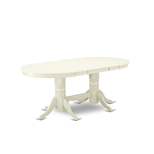 East West Furniture VAT-LWH-TP Vancouver Oval Double Pedestal Dining Room Table with 17" Butterfly Leaf in Linen White Finish