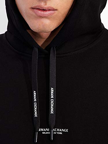 A|X ARMANI EXCHANGE mens Pull-over With Front Back Logo Hooded Sweatshirt, Black, Large US