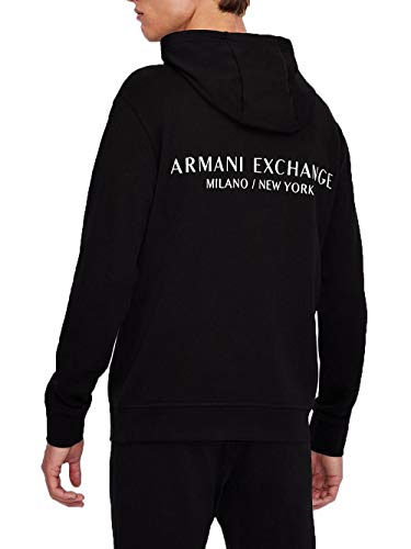 A|X ARMANI EXCHANGE mens Pull-over With Front Back Logo Hooded Sweatshirt, Black, Large US