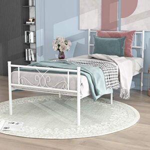 simlife metal twin bed with storage solid steel legs great for boys and girls toddler princess bed frame kid's day bed no box spring need white