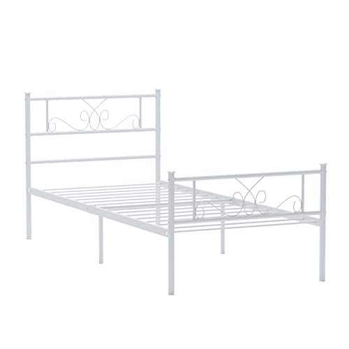 SimLife Metal Twin Bed with Storage Solid Steel Legs Great for Boys and Girls Toddler Princess Bed Frame Kid's Day Bed No Box Spring Need White