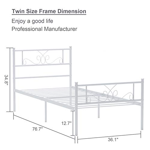 SimLife Metal Twin Bed with Storage Solid Steel Legs Great for Boys and Girls Toddler Princess Bed Frame Kid's Day Bed No Box Spring Need White