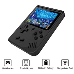 JAFATOY Retro Handheld Games Console for Kids/Adults, 168 Classic Games 8 Bit Games 3 inch Screen Video Games with AV Cable Play on TV (Black)