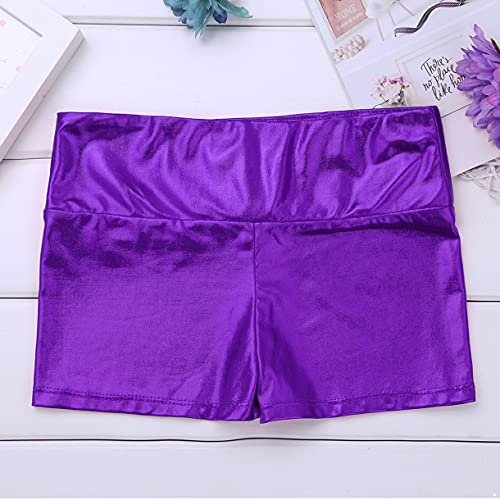 easyforever Girls Shiny Metallic Dance Booty Shorts Gymnastics Athletic Yoga Shorts Ballet Dance Hot Pants Bottoms Purple 6 Years