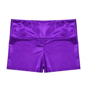 easyforever Girls Shiny Metallic Dance Booty Shorts Gymnastics Athletic Yoga Shorts Ballet Dance Hot Pants Bottoms Purple 6 Years