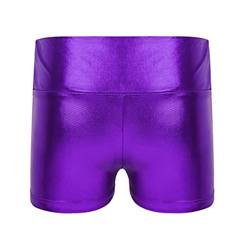 easyforever Girls Shiny Metallic Dance Booty Shorts Gymnastics Athletic Yoga Shorts Ballet Dance Hot Pants Bottoms Purple 6 Years