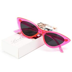 Livhò Retro Vintage Narrow Cat Eye Sunglasses for Women Clout Goggles Plastic Frame (Barbie Powder)