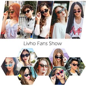 Livhò Retro Vintage Narrow Cat Eye Sunglasses for Women Clout Goggles Plastic Frame (Barbie Powder)