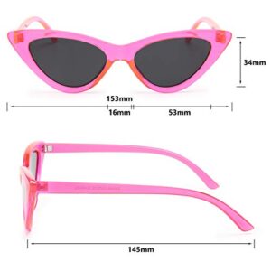 Livhò Retro Vintage Narrow Cat Eye Sunglasses for Women Clout Goggles Plastic Frame (Barbie Powder)