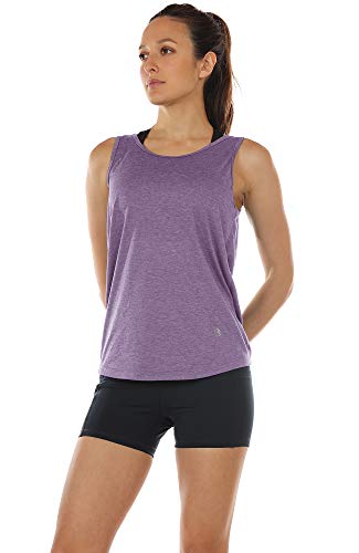 icyzone Workout Tank Tops for Women - Open Back Strappy Athletic Tanks, Yoga Tops, Gym Shirts(Pack of 2) (S, Mushroom/Lavender)