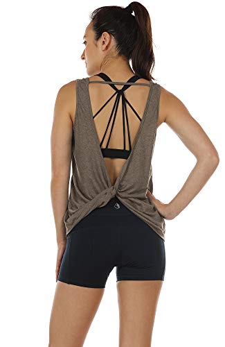 icyzone Workout Tank Tops for Women - Open Back Strappy Athletic Tanks, Yoga Tops, Gym Shirts(Pack of 2) (S, Mushroom/Lavender)