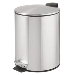 mdesign metal 1.3 gallon/5 liter round step trash wastebasket, garbage container bin with lid for bathroom, powder room, bedroom, kitchen, craft room, office - removable liner bucket - brushed/chrome