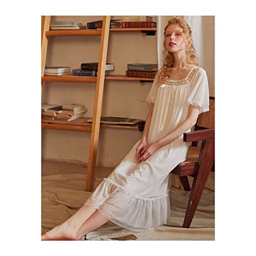 Women's Long Sheer Vintage Victorian Lace Nightgown Sleepwear Pyjamas Lounge Dress Nightwear (white1, small)