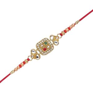 Rakhi Bracelet or Thread for Brother for Raksha Bandhan Handmade Colourful Silk Thread and Beads Design Rakhi Rakshabandhan Bracelet with Resin & Glass Stones in Kundan Desi