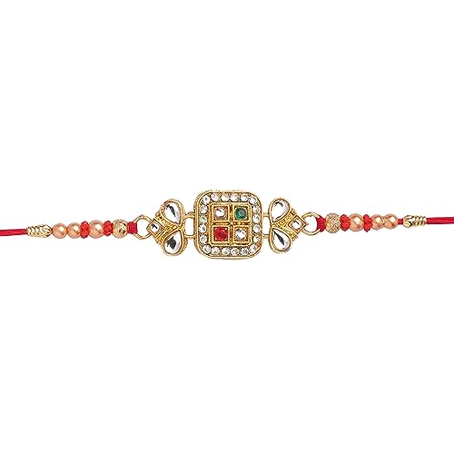 Rakhi Bracelet or Thread for Brother for Raksha Bandhan Handmade Colourful Silk Thread and Beads Design Rakhi Rakshabandhan Bracelet with Resin & Glass Stones in Kundan Desi