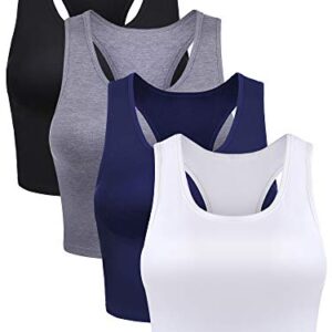 Boao 4 Pieces Basic Crop Tank Tops Sleeveless Racerback Crop Top for Women(Black, White, Dark Grey, Navy Blue,Small)