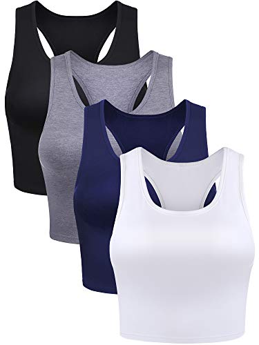 Boao 4 Pieces Basic Crop Tank Tops Sleeveless Racerback Crop Top for Women(Black, White, Dark Grey, Navy Blue,Small)