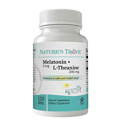 Nature's Trove Melatonin 3mg + L Theanine 200mg – Calm and Relaxation – 120 Kosher Vegetarian Capsules