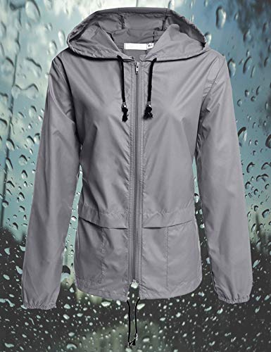 Avoogue Raincoat Women Lightweight Waterproof Rain Jackets Bike Jackets Packable Outdoor Hooded Windbreaker (Grey L)