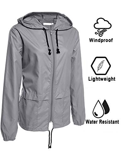 Avoogue Raincoat Women Lightweight Waterproof Rain Jackets Bike Jackets Packable Outdoor Hooded Windbreaker (Grey L)