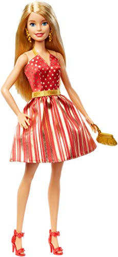 Mattel Barbie Holiday RED and Gold Dress GFF68