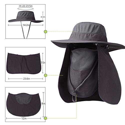 Fishing Hat,Sun Cap with UPF 50+ Sun Protection and Neck Flap,for Man and Women Dark Gray