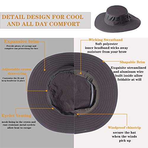 Fishing Hat,Sun Cap with UPF 50+ Sun Protection and Neck Flap,for Man and Women Dark Gray