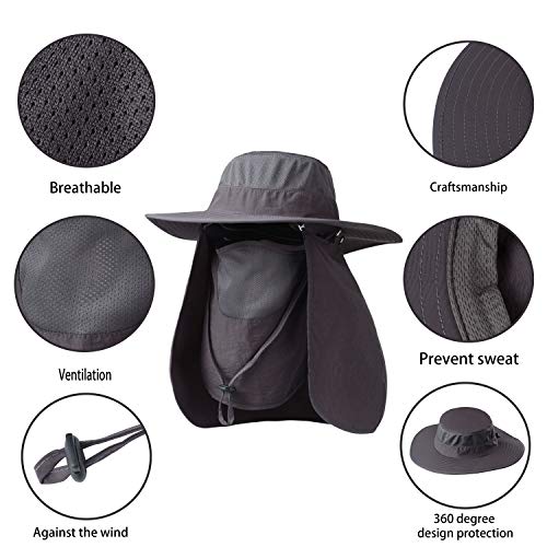 Fishing Hat,Sun Cap with UPF 50+ Sun Protection and Neck Flap,for Man and Women Dark Gray