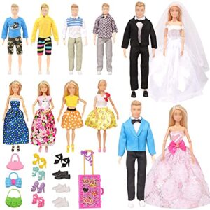 sotogo 33 pieces doll clothes and accessories for 11.5 inch girl boy doll wedding playset include 12 sets doll groom suit/wedding dress/casual wearing clothes, 8 pairs shoes and doll accessories