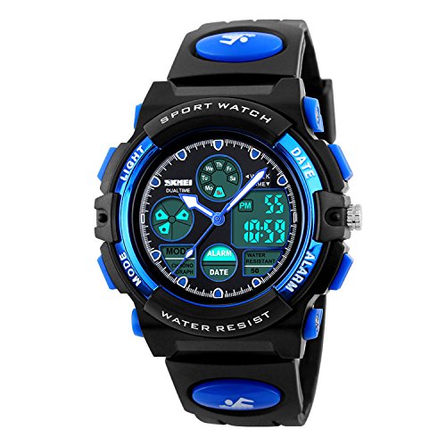 Dayllon Boys Digital Watch Outdoor Sports 50M Waterproof Electronic Watches Alarm Clock 12/24 H Stopwatch Calendar Wristwatch - Black Blue