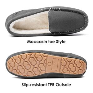 DREAM PAIRS Women's Auzy-01 Fuzzy House Slippers Cozy Faux Fur Micro Suede Moccasins Slip on Loafer Shoes for Indoor and Outdoor, Grey, Size 8.5-9