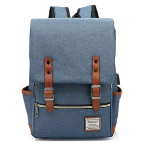 ugrace vintage laptop backpack with usb charging port, elegant water resistant travelling backpack casual daypacks college shoulder bag for men women, fits up to 15.6inch laptop in blue