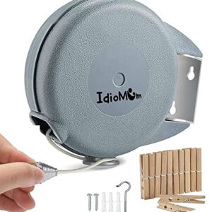 Idiomum Retractable Clothesline 40 Feet - Indoor Outdoor Heavy Duty - PVC Clothes Line Retracting - Clothesline with Wall Mount - Retractable Laundry Line for Drying Clothes with 12 ClothesPins