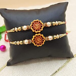 Rakhi Traditional for Brother Sister, Multi Color Beautiful & Fancy Designer Thread Raksha Bandhan Rakhi Gift (Design1 - Flower OM Rakhi Set of 2, Small)