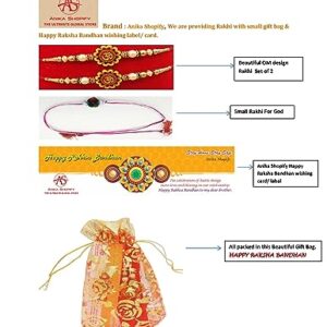 Rakhi Traditional for Brother Sister, Multi Color Beautiful & Fancy Designer Thread Raksha Bandhan Rakhi Gift (Design1 - Flower OM Rakhi Set of 2, Small)