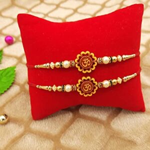 Rakhi Traditional for Brother Sister, Multi Color Beautiful & Fancy Designer Thread Raksha Bandhan Rakhi Gift (Design1 - Flower OM Rakhi Set of 2, Small)