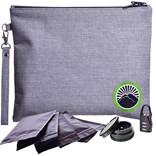 Smell Proof Bag with Lock, Dog-Tested Odor Proof Stash Bag, Scent Proof Containers for Herbs Coffee Tea Oils, Money Organizer & Travel Medicine Bag, Smell Proof Pouch with Zipper & 5 Sealed Baggies