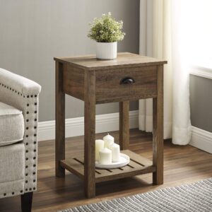 walker edison farmhouse square side accent table set-living-room storage end table with storage door nightstand bedroom, 18 inch, rustic oak