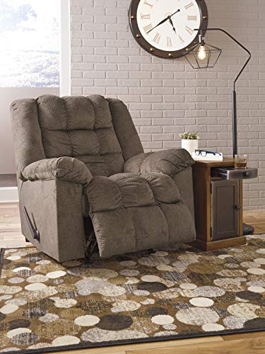 Signature Design by Ashley Drakestone Tufted Manual Rocker Recliner with Lumber Heat and Massage, Light Brown