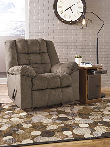 Signature Design by Ashley Drakestone Tufted Manual Rocker Recliner with Lumber Heat and Massage, Light Brown