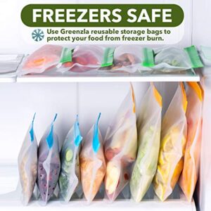 Greenzla Reusable Food Storage Bags – 12 Pack BPA FREE Freezer Bags (4 Reusable Gallon Bags & 4 Reusable Sandwich Bags & 4 Reusable Snack Bags), EXTRA THICK & Leakproof Reusable Lunch Bags for Food